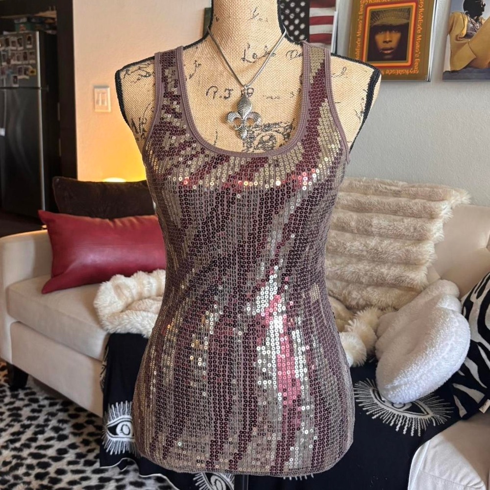 Y2K Rose Gold Zebra Sequin Tank Top